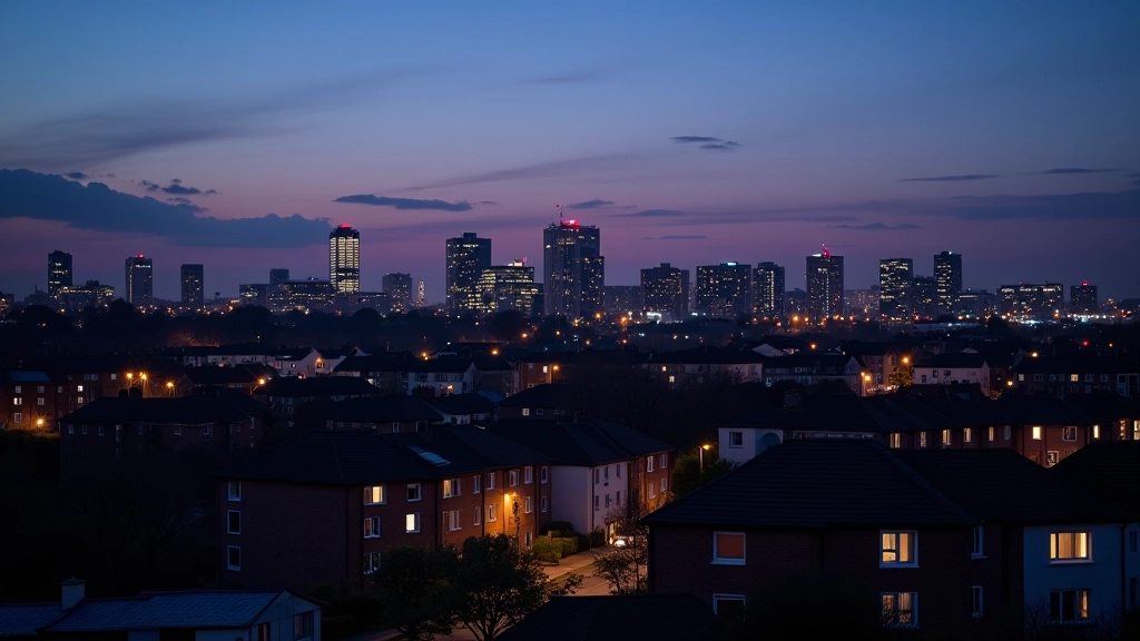 Dublin city skyline at dusk showing urban buildings and lights