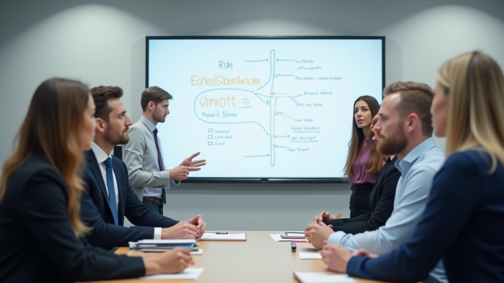 Seminariruum, kus keeleteadlased ja insenerid diskuteerivad koos, tahvlil märksõnad ja diagrammid