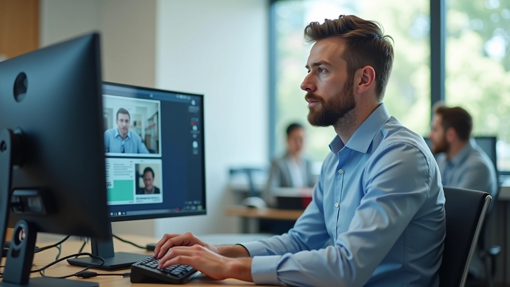 Õpetaja istub arvuti taga, ekraan näitab subtiitrite parandamist, sõrm osoitab teksti