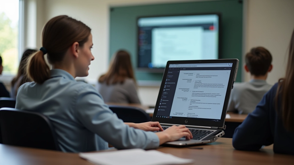 Õpetaja klassist kaudu videotunde peal, arvuti ekraan näitab subtiitrite seadeid